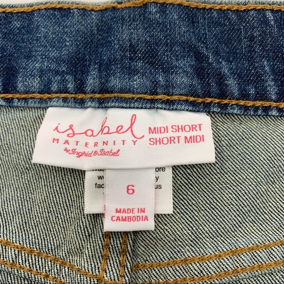 Isabel Maternity Expandable Side Panel Blue Jean Midi Shorts New Nwt Size 6 - Picture 8 of 15